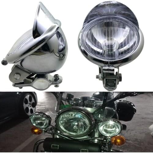 Chrome Universal Motorcycle Fog Light Passing Spot Headlamp With Roll Cage Guard Bar Tube Bracket For Suzuki Kawasaki Harley