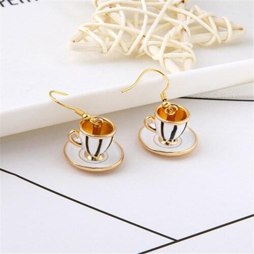 IOY IRENE Tassels Lovely Stereo Coffee Cup Pendant Earrings Fashion Personality Drop Earrings For Women Party Jewelry 2021