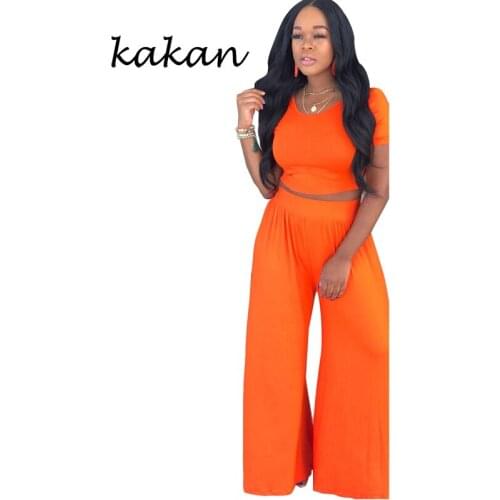 Kakan solid color loose casual jumpsuit suit summer womens wide leg jumpsuit two-piece