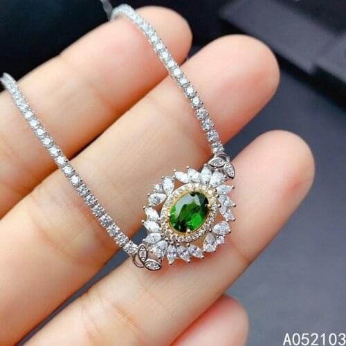 KJJEAXCMY fine jewelry 925 sterling silver inlaid natural diopside Womens luxurious elegant flower gem bracelet support check