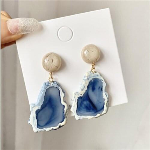 Korean Fashion Temperament Vintage Irregular Haze Blue Geometry Drop Earrings for Women Girls Jewelry Daily Party Gift 1S1247