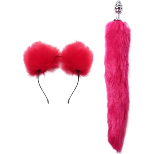 Cat Anime Maid Role Play Costumes Ears Headband Fluffy Long Fox Tail Metal Anal Butt Plug for Women Couple Sex Tool Flirt Toys
