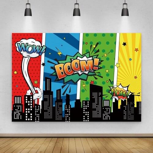 Colorful Striped Captain Cartoon Party Table Backdrop Photography Super Heros Boy Birthday Decor Photo Background Studio