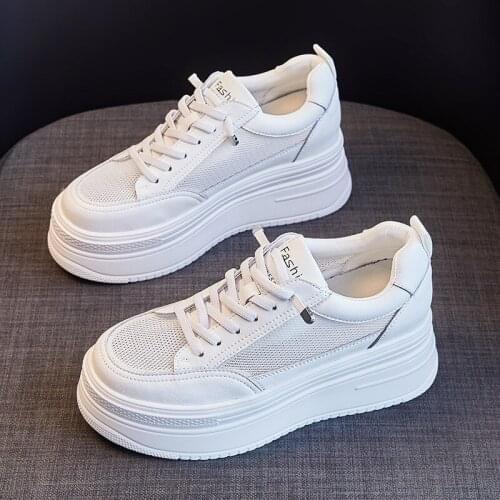Women Genuine Leather Sneakers White Casual Shoes Fashionable Comfortable Vulcanized Shoe Woman Lace-up Flats Autumn Sneaker 39