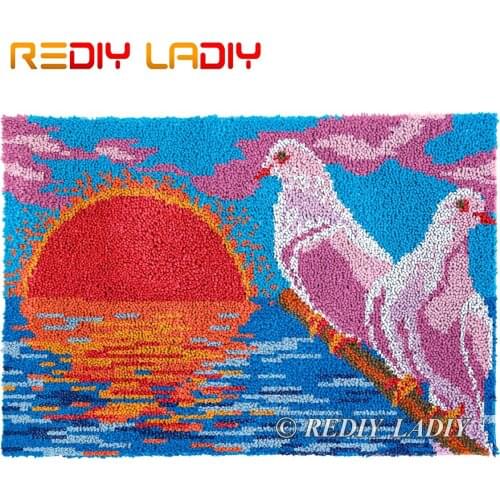 Latch Hook Rug Two Pigeons Plush Wall Tapestry Kit DIY Carpet Rug Chunky Yarn Arts & Crafts Crochet Floor Mat Home Decor 85*58cm