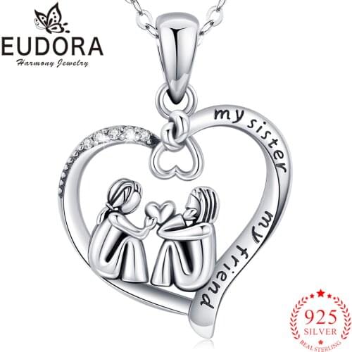 Eudora 100% Sterling Silver My Sister My Friend Heart Pendant Friendship Memorial Jewelry Friends Sisters Birthday Gift CYD626