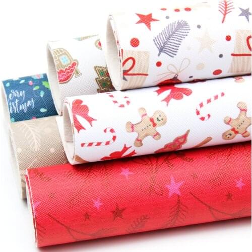 22*30CM Merry Christmas Deer Dog Printed Faux Synthetic Leather Sheets For Bow Making DIY Bags Belts Handmade Crafts Materials