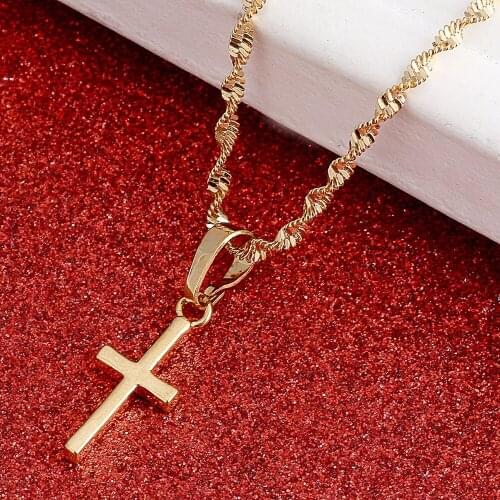 Small Cross Pendant Necklace Women Girl Mini Charm Pendant Gold Color Jewelry Crucifix Christian Ornaments
