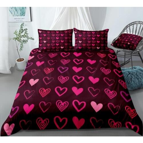 3 Pieces Red Hearts Duvet Cover Set Romantic Love Bedding Girls Teens Pink Quilt Cover Queen Home Textiles King Dropship