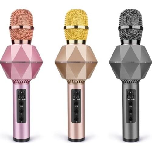 New Professional Mini Portable Diamond Design Wireless Handheld Karaoke Microphone with Speaker with Multi-color LED Lights