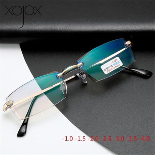 XojoX Frameless Anti Blue Light Finished Myopia Glasses Business Nearsighted Eyeglasses Shortsighted Eyewear -1.0 -1.5 -2.0 -2.5