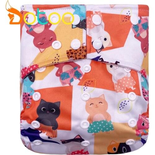 Dotoo Cute Cat Printed Washable Adjustable Double Gusset Square Cloth Nappy For 3-15KG Baby Diaper