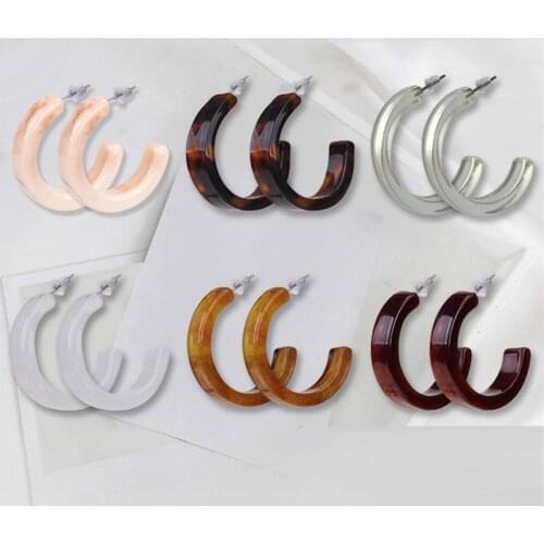 Simple Minimalist design Light Dark Brown Clear White Beige Half Round C shape Acetate Acrylic Earring Click Earrings For Women