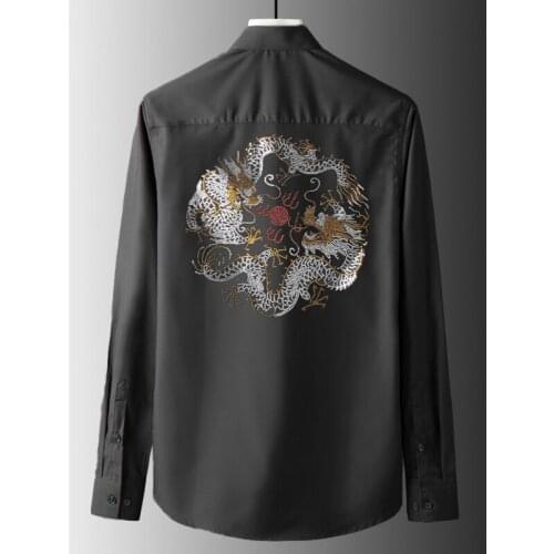 Minglu Mens Shirts Luxury Czech Crystal Diamond Fire Dragon Long Sleeve Mens Dress Shirts Plus Size 3XL 4XL Slim Man Shirts