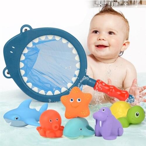 Fishing Toys Network Bag Pick Up Duck&Fish Kids Toy Swimming Classes Summer Play Water Bath Doll Water Spray Bath Toys 7PCS/Sets