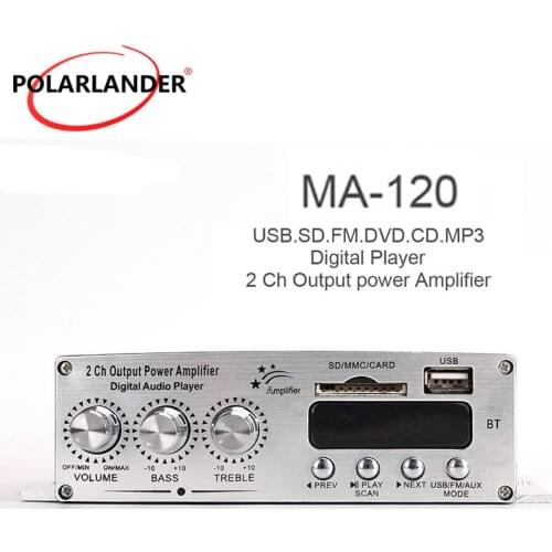 SD card genuine high quality MP3 USB 12V car stereo audio amplifier 20WX2 RMS 2CH output power amplifier remote control