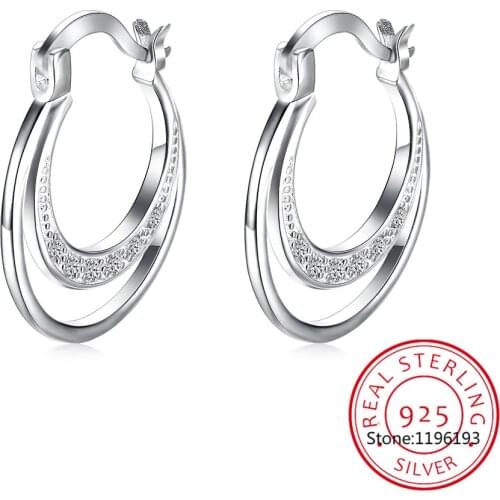 Pure 925 Sterling Silver Moon Shape Hoop Earrings Vintage Hollow Floral Earring Fashion Women Jewelry