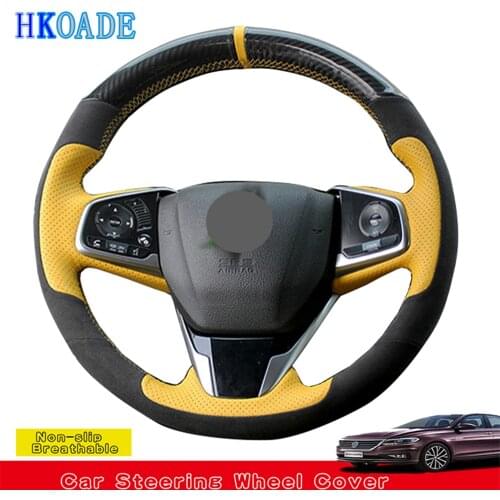 DIY Hand-stitched Black Genuine Leather Steering Wheel Cover For Honda CRV CR-V 2017-2019 Clarity 2016 Civic Civic 10 2016-2019