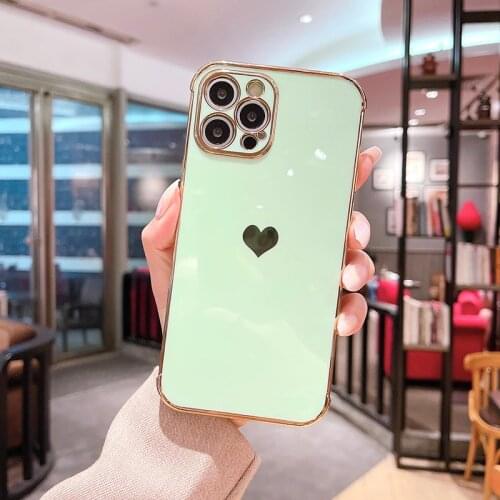 Ultra-thin Cute Heart-shaped Gold Plated Silicone Phone Case For iPhone 13 12 11 Pro XS Max XR 7 Plus Luxury Electroplated Cover