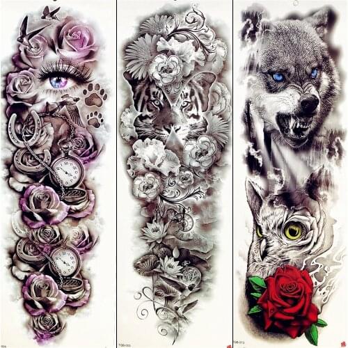 Temporary Tattoo Lotus Flower Tiger Butterfly Tattoo Stickers Bird Girls Women Summer Stlye Full Arm Legs Body Fake Black Tatoo