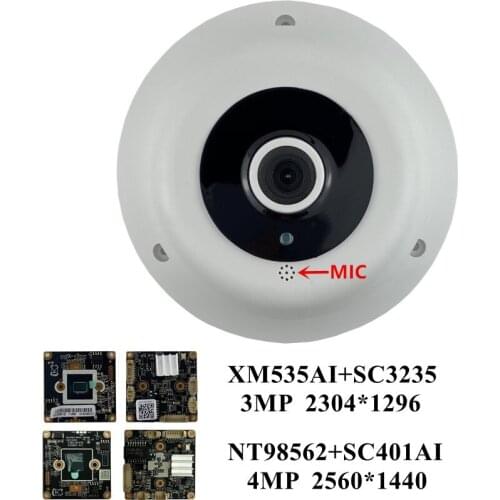 Built-In MIC 4/3MP Panorama IP Ceiling Camera Auido NT98562+SC401AI 2560*1440 FishEye IRC VMS XMEYE H.265 ONVIF P2P Radiator