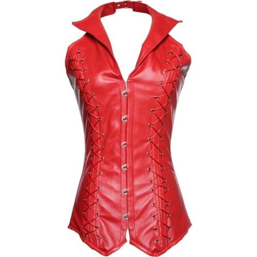 WYS.JL Long Halter Style Womens Corset Polyester Corset Tops Red Black Sexy Bustier Plus Size S-6XL