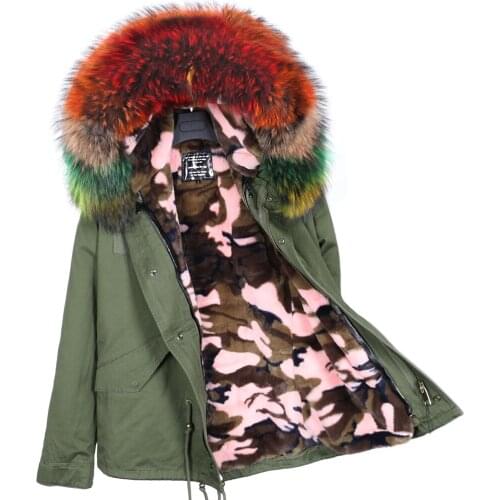 Real Raccoon Fur Collar Female Jacket Detachable Liner Warm Pie Overcoat ODDFOX Brand Real Fur Thick Warm Jacket