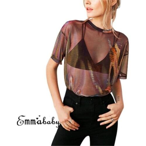 Summer Women Lace Sequined Blouses Shirt Ladies tops Sexy mesh Blouses Transparent Elegant See-through Black Shirt