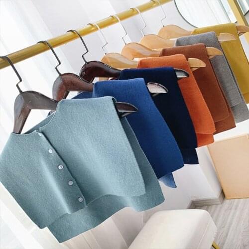 Women Knitted Big Shawl Button Down Fake Collar Solid Color Neck Warmer Capelet