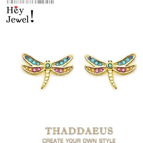 Happiness and Freedom Dragonfly Golden Stud Earrings,Europe Bohemia Fine Jewerly For Women,2021 Gift In 925 Sterling Silver