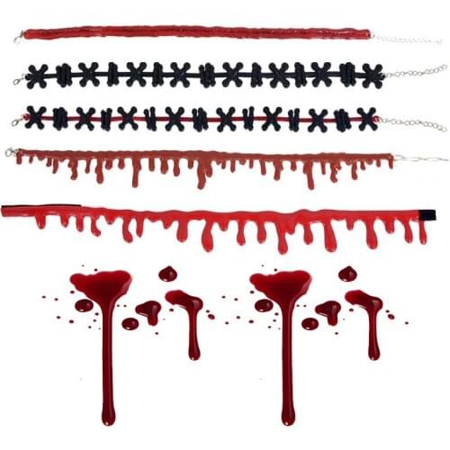 1Pc Cutting Neck Blood Mark Bloody Black Necklace Blood Drop Choker For Masquerade Halloween Themed Party Decor Jewelry Supplies