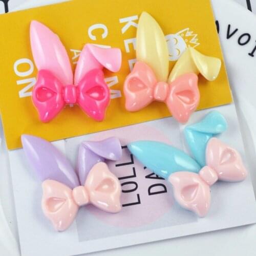 10pcs/lot 41X31mm 7 Colors Mixed Super Kawaii Resin Ribbit Ear Bow Cabochon Flatback For Kids DIY Hair Scrapbooking Craft Favor