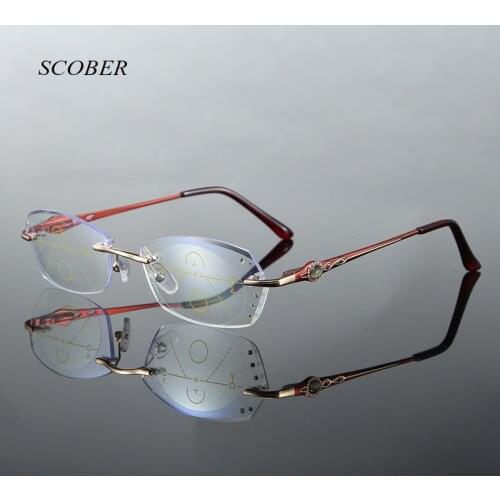 2019 Titanium alloy Anti-blue Progressive multifocal reading glasses smart zoom reading glasses women far near presbyopic glass