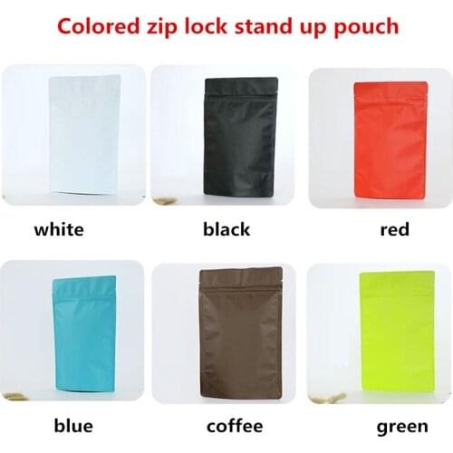 50pcs- Various sizes matte/glossy colored Zipper stand up pouch aluminum foil tea coffee bean food packaging bags