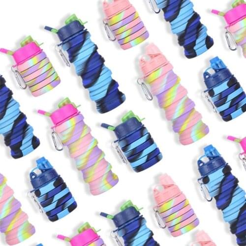 500ml Retractable Silicone Sports Water Bottle Folding Waterbottle Tourism Camping Thermos Bottle with Carabiner Collapsible Cup