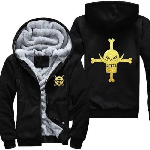 USA size Anime One Piece Edward Newgate Mens Womens golden Luminous Printing Pattern Thicken Fleece Zipper Jacket Hoodie Coat