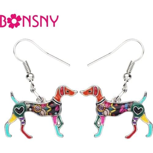 ARWA Enamel Alloy Elegant Whippet Dog Earrings Dangle Drop Big Long Cute Animal Jewelry For Women Girls Pet Lovers Gift Charms