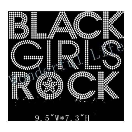 Free shipping black girls rock Rhinestone Iron On Transfer Hot Fix Bling Bing style