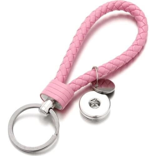 Hot Sale Top Popular Fashion Weave PU Leather Key Chains 18mm Snap Button Keychain Jewelry For Men Women 13 Colors Key rings