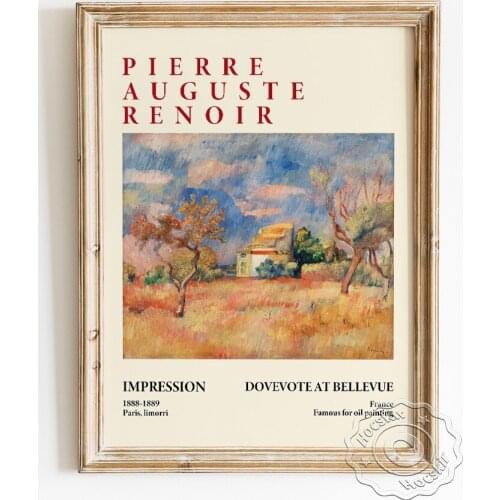 Pierre Auguste Renoir Exhibition Museum Poster, Dovecote At Bellevue Canvas Painting, Muted Tones Landscape Vintage Home Decor