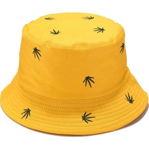 LDSLYJR Cotton tree leaf embroidery Bucket Hat Fisherman Hat outdoor travel hat Sun Cap hats for Men and Women 257