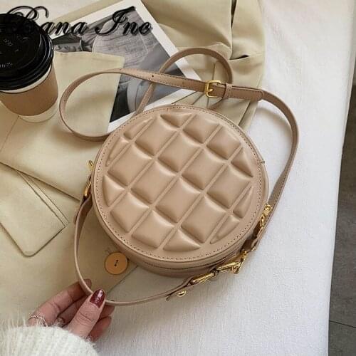 Small Checkered Round Luxury Brand Bags for Women 2021 Female Handbags Shoulder Ladies PU Leather Vintage Crossbody Purses