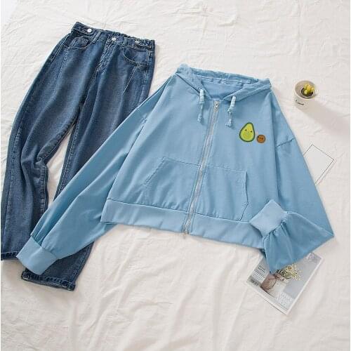 Harajuku Kawaii Crop Hoodie with Zipper Cotton Crop Top Sweatshirt for Women Thin Long Sleeve Streetwear Hoodies Girl Short Tops