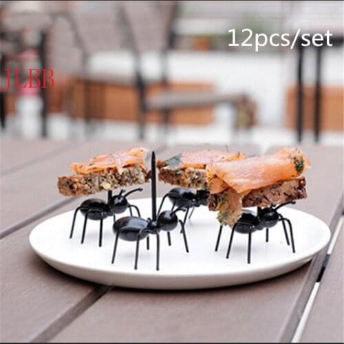 12Pc Kitchen Gadgets Mini Ant Fruit Fork Cutlery Plastic Fruit Cake Holder Kitchen Bar Kids Dessert Forks Tableware Party Decor