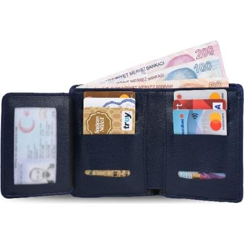 Male Wallet Card Wallet Faux Leather Sports Classic Navy Blue Slim Coin Wallets
