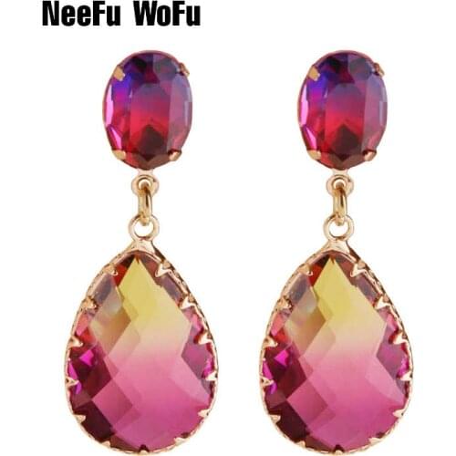 NeeFuWoFu Water Drop Earrings Glass earrings for women Big brinco Bohemian Crystal Earring Fashion Jewelry Gift Girl