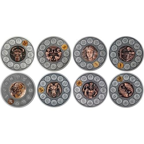 Non-Magnetic Twelve Constellation Zodiac Silver Coins Tuvalu Commemorative Souvenir Coins Gifts