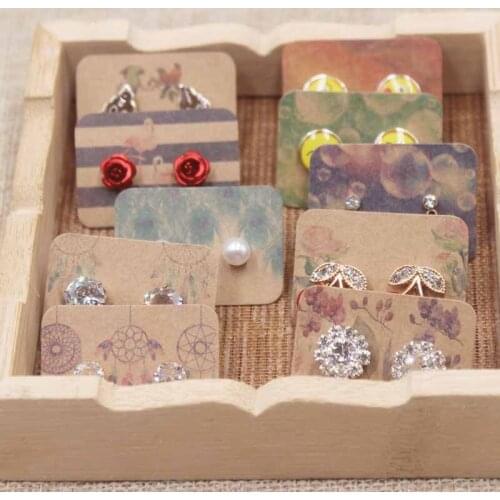 New arrival Style 3.5*2.5cm White&Kraft 300GSM paper Jewelry Display&Packaging Card Stud Earring Display card Multi-Design100pcs
