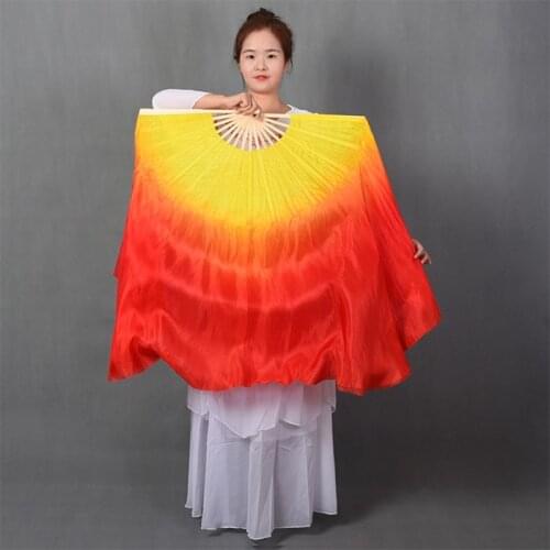 Opening Flame Dancing Fan Yellow Red Gradient Double-Sided Silk And Bamboo Yangge Dance Performance Show Props