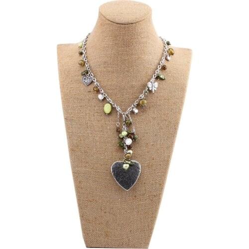 Beadsland Heart Shape Pendant Necklace Decorate Nature Stone Fashionable Ethnic Vintage Women Necklace High Quality Girls Gift
